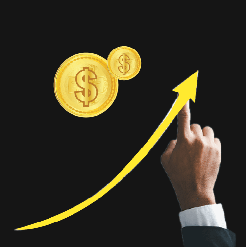 Growth chart with hand pointing